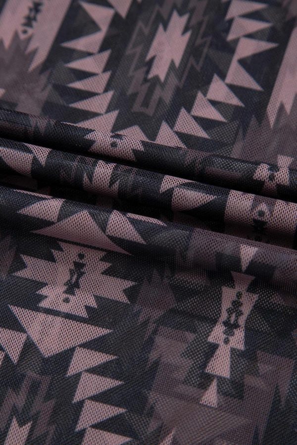 T Shirts | Brown Geometric Print Mock Neck Short Sleeve Mesh T Shirt - Women - Image 5