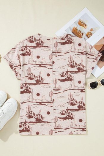 T Shirts | Brown Summer Desert Sand Print Short Sleeve Tee - Women