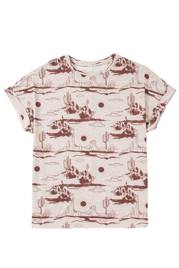 T Shirts | Brown Summer Desert Sand Print Short Sleeve Tee - Women - Image 7