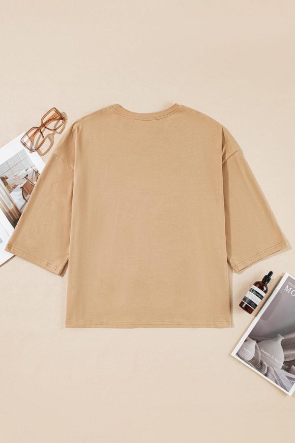 T Shirts | Camel Floral Star Patched 3/4 Sleeve T Shirt - Women - Image 2