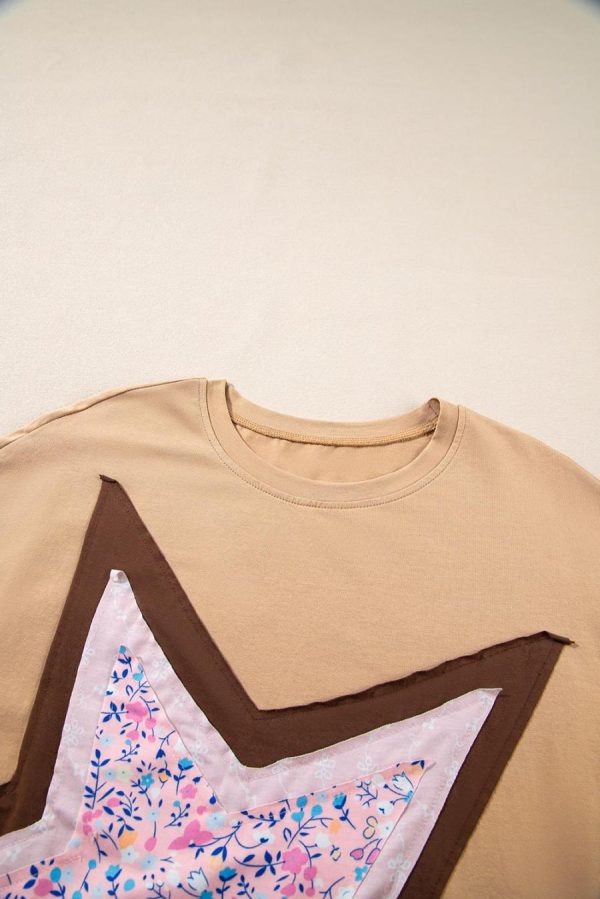 T Shirts | Camel Floral Star Patched 3/4 Sleeve T Shirt - Women - Image 3