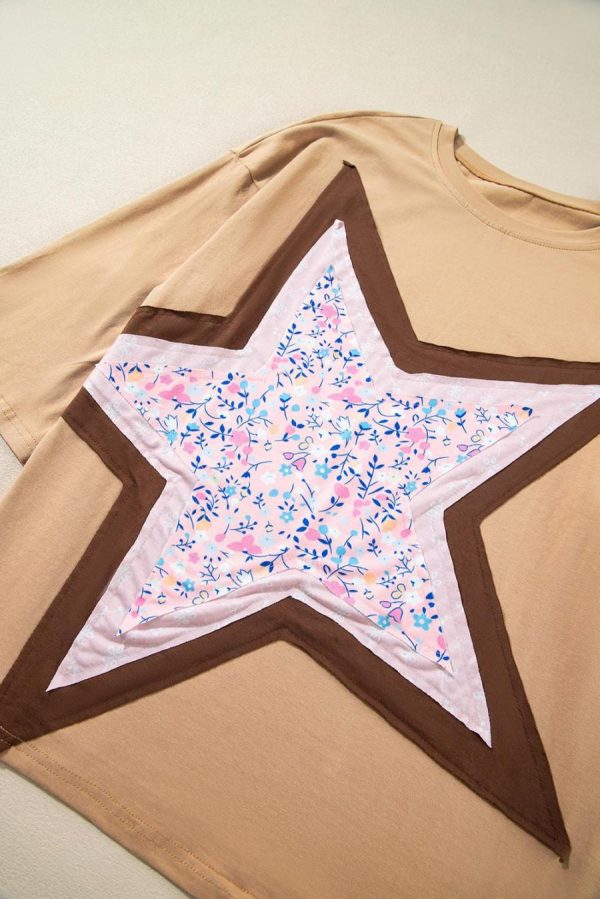 T Shirts | Camel Floral Star Patched 3/4 Sleeve T Shirt - Women - Image 5