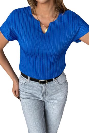 T Shirts | Dark Blue Solid Color V Neck T Shirt - Women