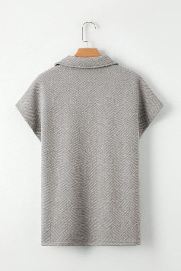 T Shirts | Light Grey Textured V Neck Collared Slit Hem T Shirt - Women - Image 6