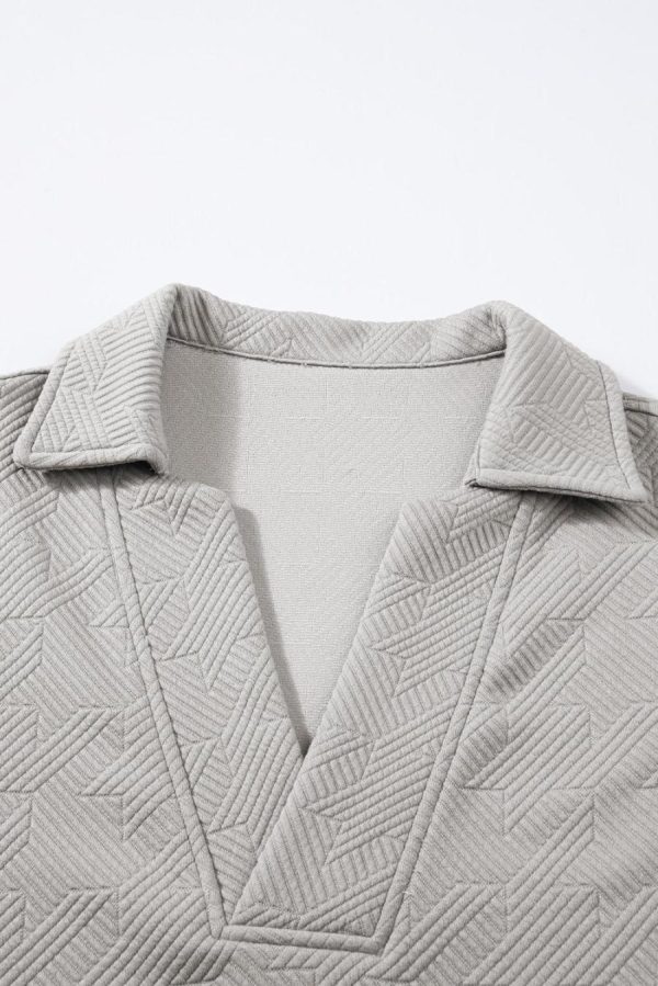 T Shirts | Light Grey Textured V Neck Collared Slit Hem T Shirt - Women - Image 7