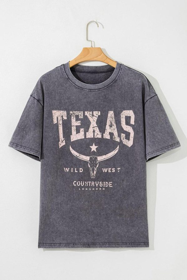 T Shirts | Medium Grey Texas Steer Head Graphic Mineral Wash Oversized T Shirt - Women - Image 4