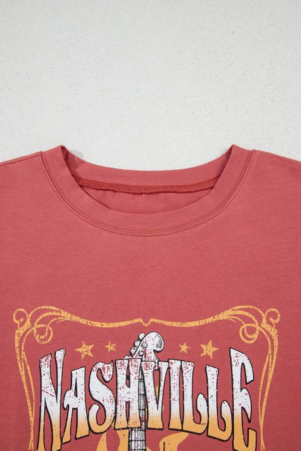 T Shirts | Mineral Red Nashville Music City Graphic Retro Fashion Tee - Women - Image 3