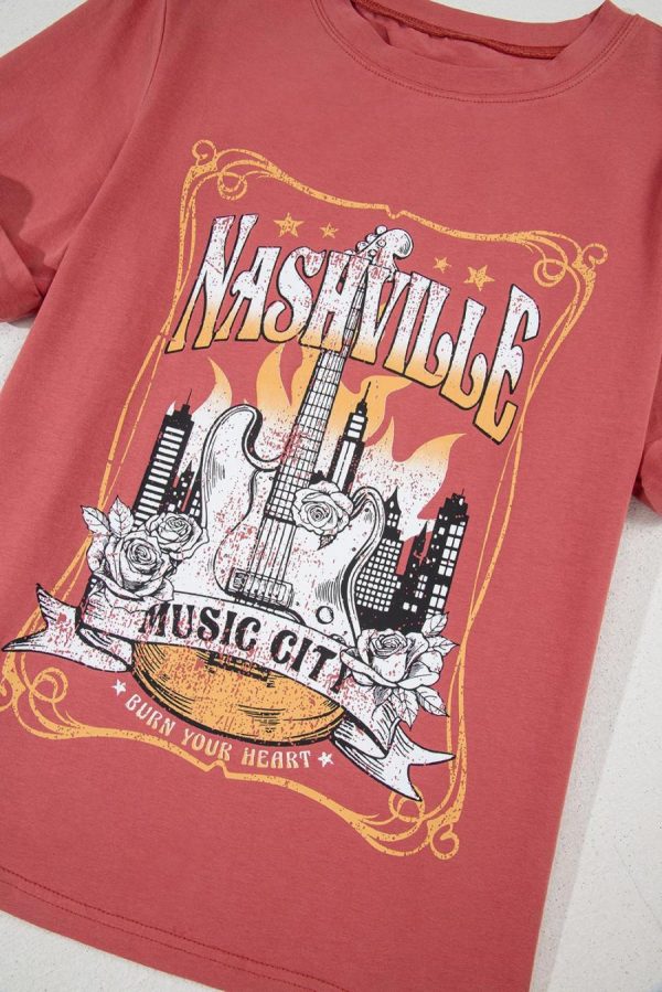 T Shirts | Mineral Red Nashville Music City Graphic Retro Fashion Tee - Women - Image 5