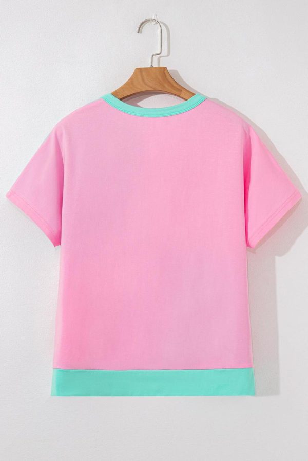 T Shirts | Mint Green Colorblock Half Buttons Henley T Shirt - Women - Image 7