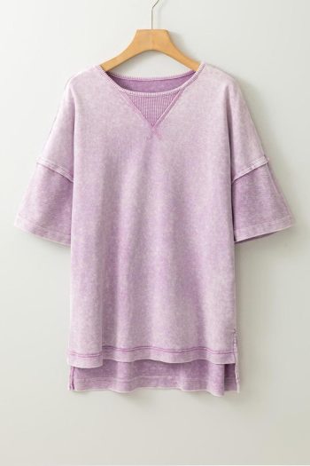 T Shirts | Orchid Petal Mineral Wash Exposed Seam Drop Shoulder Oversized Tee - Women