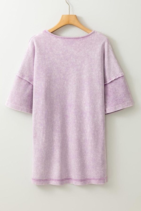T Shirts | Orchid Petal Mineral Wash Exposed Seam Drop Shoulder Oversized Tee - Women - Image 2