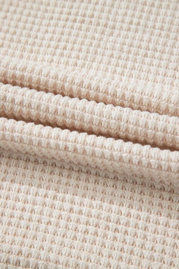 T Shirts | Pale Khaki Solid Color Waffle Seamed Short Sleeve Top - Women - Image 5
