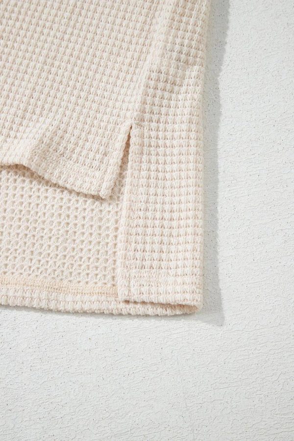 T Shirts | Pale Khaki Solid Color Waffle Seamed Short Sleeve Top - Women - Image 7