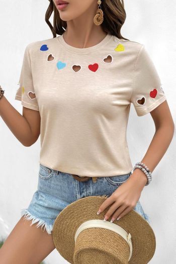 T Shirts | Parchment Heart Cutout Round Neck T Shirt - Women