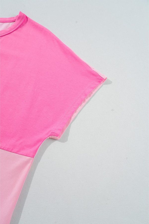 T Shirts | Pink Colorblock Half Buttons Henley T Shirt - Women - Image 5