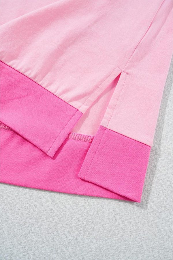 T Shirts | Pink Colorblock Half Buttons Henley T Shirt - Women - Image 7