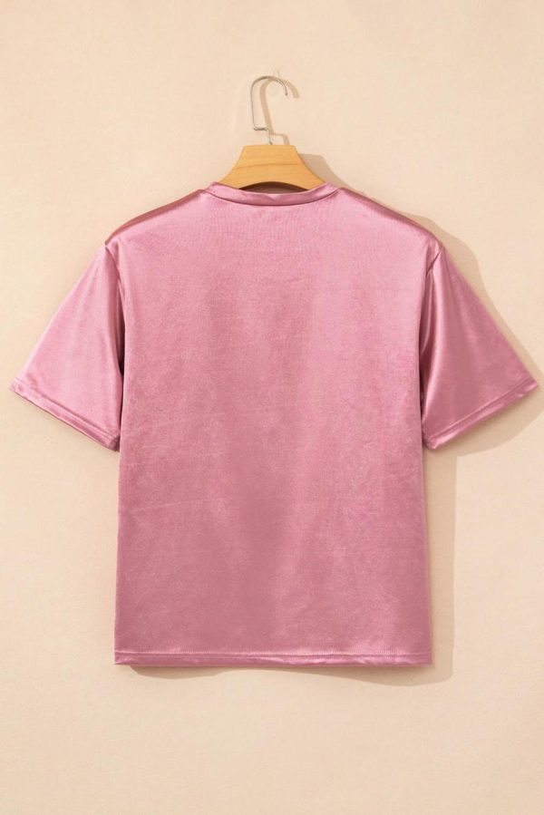 T Shirts | Pink Solid Chest Pocket Loose Fit T Shirt - Women - Image 3