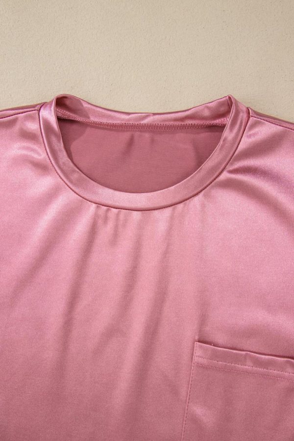 T Shirts | Pink Solid Chest Pocket Loose Fit T Shirt - Women - Image 4