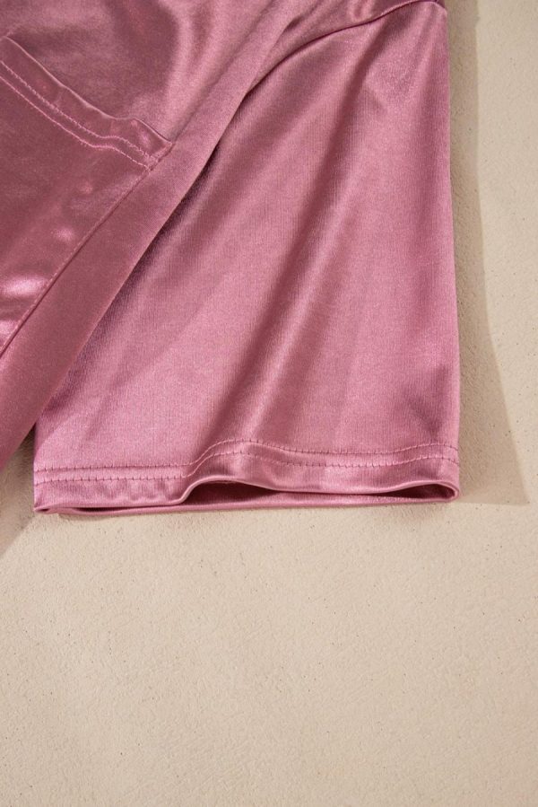 T Shirts | Pink Solid Chest Pocket Loose Fit T Shirt - Women - Image 6