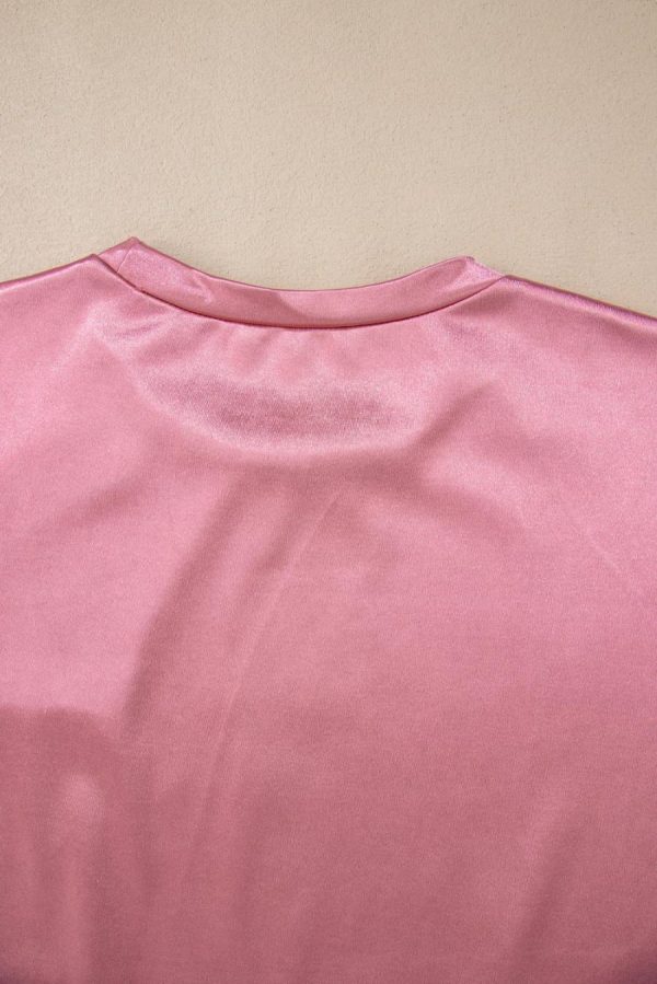 T Shirts | Pink Solid Chest Pocket Loose Fit T Shirt - Women - Image 7