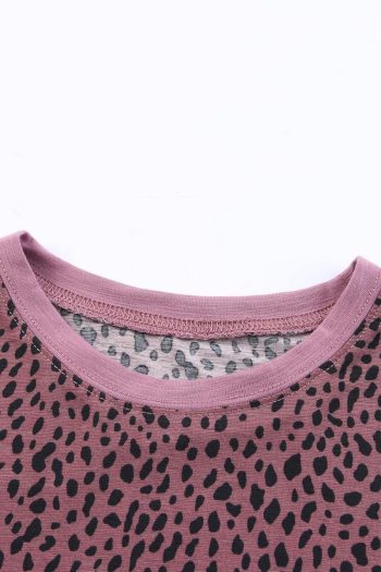 T Shirts | Red Cheetah Print Casual Short Sleeve Crew Neck T Shirt - Women