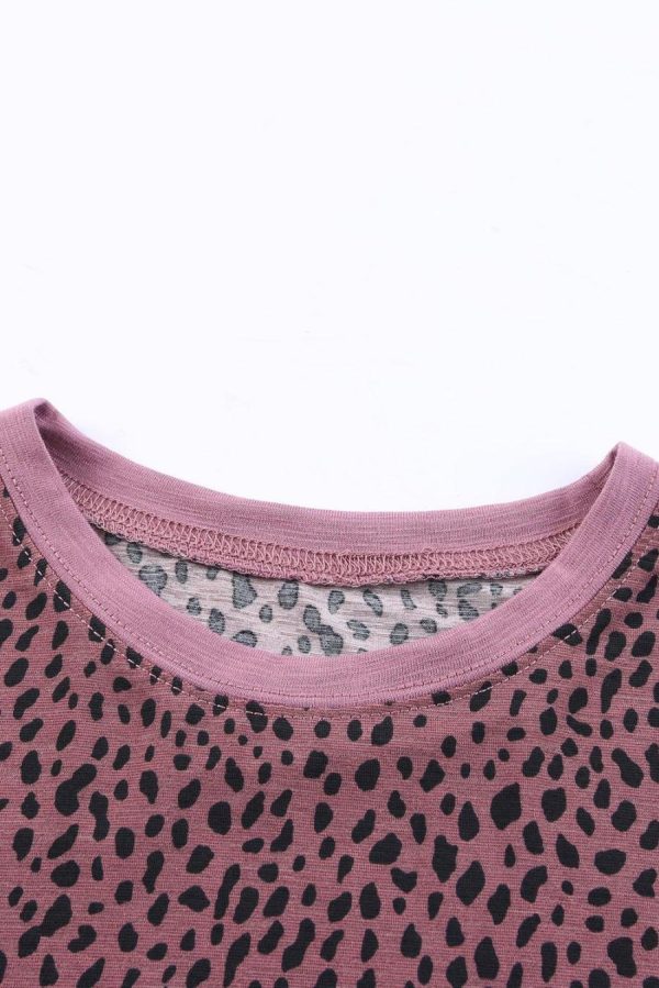 T Shirts | Red Cheetah Print Casual Short Sleeve Crew Neck T Shirt - Women