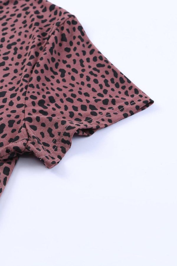 T Shirts | Red Cheetah Print Casual Short Sleeve Crew Neck T Shirt - Women - Image 2