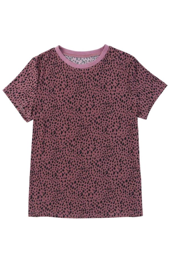 T Shirts | Red Cheetah Print Casual Short Sleeve Crew Neck T Shirt - Women - Image 5