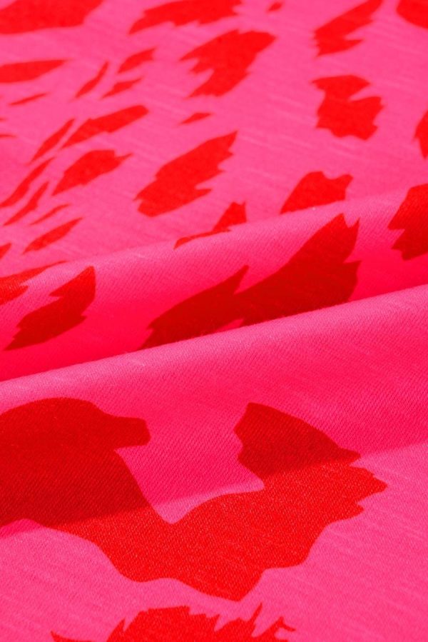 T Shirts | Rose Leopard Frilly V Neck Short Sleeve Loose Tee - Women - Image 3