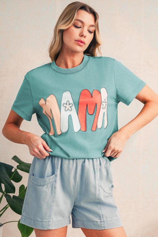 T Shirts | Sea Green Floral Mama Print Crewneck T Shirt - Women - Image 2