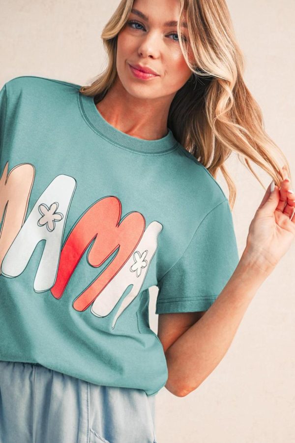 T Shirts | Sea Green Floral Mama Print Crewneck T Shirt - Women - Image 5