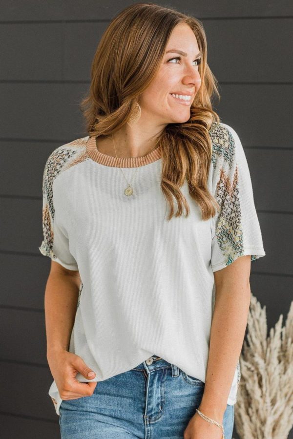 T Shirts | White Chevron Patchwork Raglan Sleeve Corded T Shirt - Women