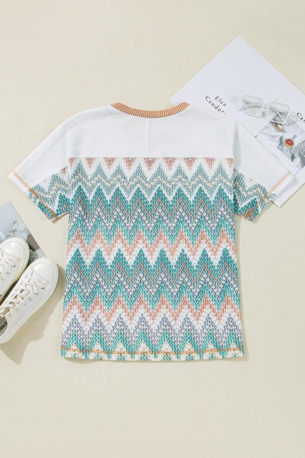 T Shirts | White Chevron Patchwork Raglan Sleeve Corded T Shirt - Women - Image 4