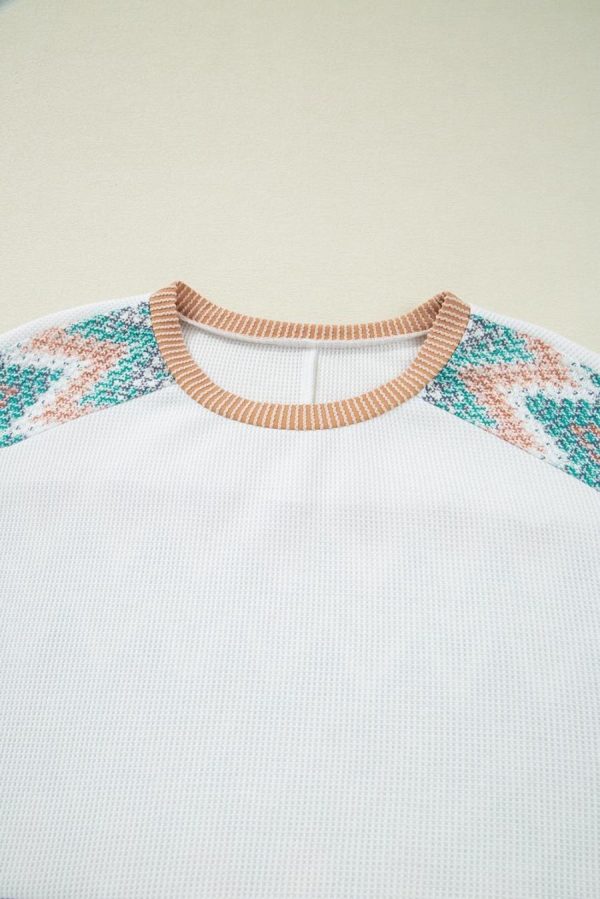 T Shirts | White Chevron Patchwork Raglan Sleeve Corded T Shirt - Women - Image 5