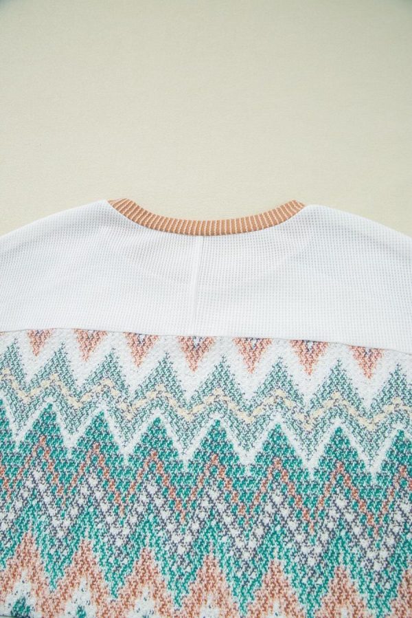 T Shirts | White Chevron Patchwork Raglan Sleeve Corded T Shirt - Women - Image 6