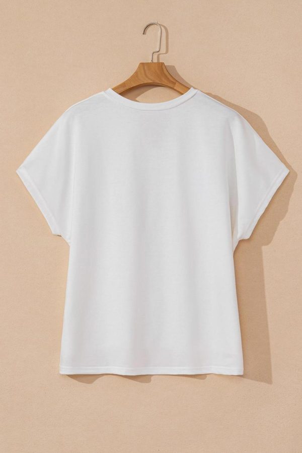 T Shirts | White Cute Floral Patch V-Neck Short Sleeve T-Shirt - Women - Image 6