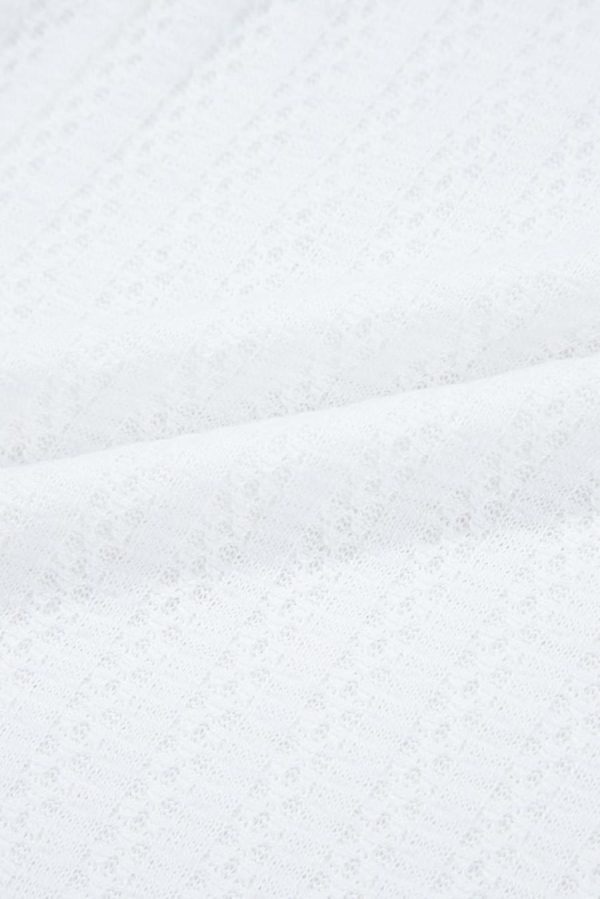 T Shirts | White Textured Split Neck Short Sleeve Top - Women - Image 3