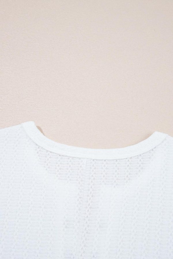 T Shirts | White Textured Split Neck Short Sleeve Top - Women - Image 4