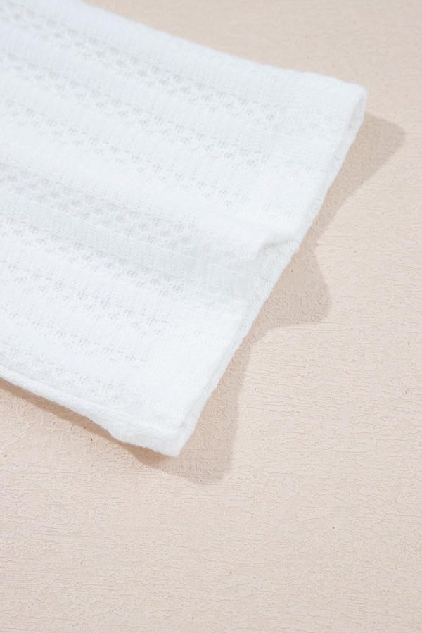 T Shirts | White Textured Split Neck Short Sleeve Top - Women - Image 5
