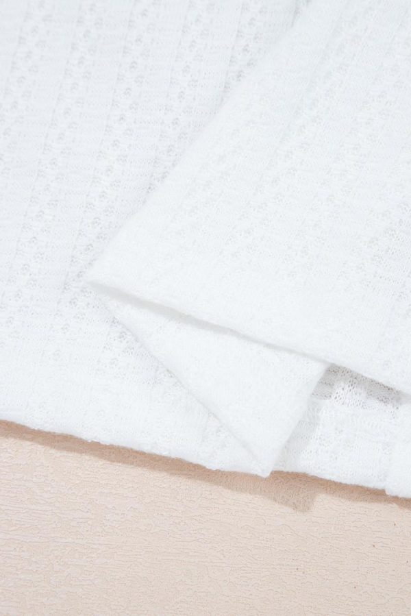 T Shirts | White Textured Split Neck Short Sleeve Top - Women - Image 7