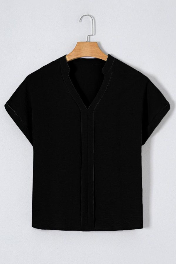 Blouses | Black Notched Neck Batwing Sleeve Blouse - Women - Image 4