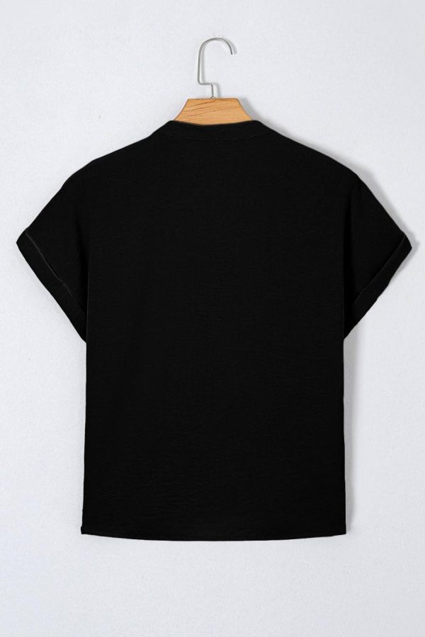 Blouses | Black Notched Neck Batwing Sleeve Blouse - Women - Image 5