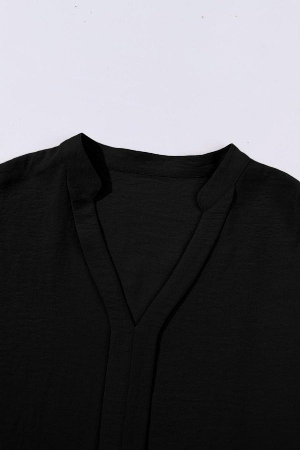 Blouses | Black Notched Neck Batwing Sleeve Blouse - Women - Image 6