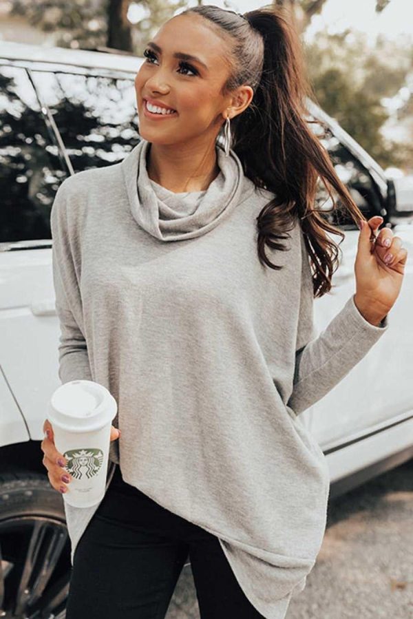 Long Sleeve Tops | Gray Cowl Neck Loose Fit Tunic Top - Women - Image 2