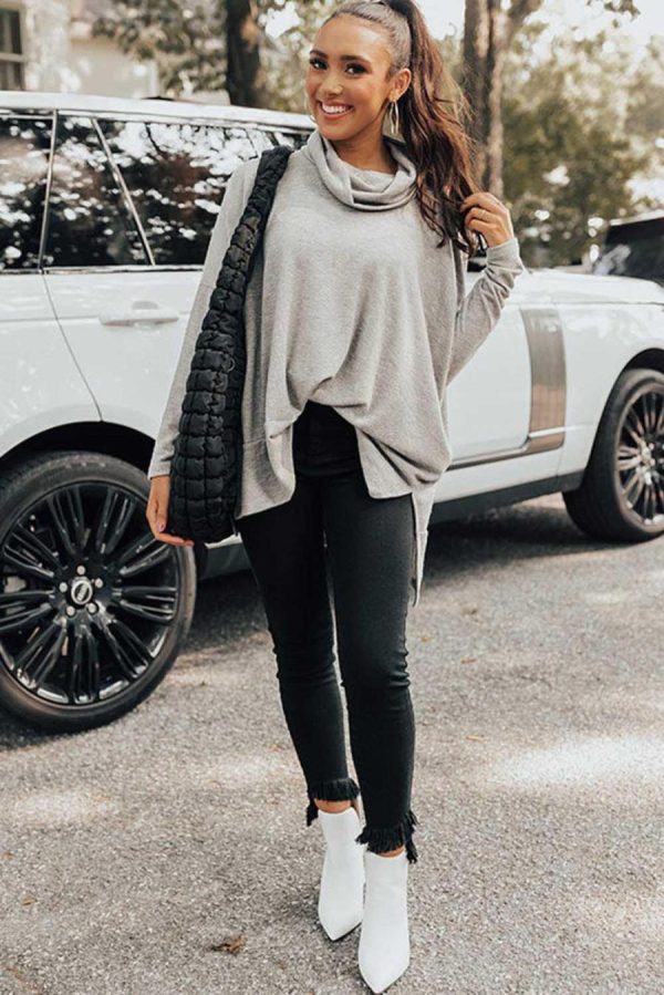 Long Sleeve Tops | Gray Cowl Neck Loose Fit Tunic Top - Women - Image 4