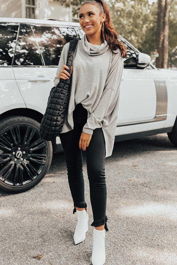 Long Sleeve Tops | Gray Cowl Neck Loose Fit Tunic Top - Women - Image 5