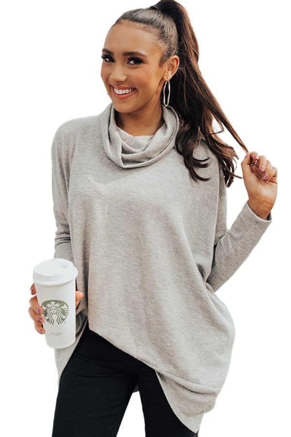Long Sleeve Tops | Gray Cowl Neck Loose Fit Tunic Top - Women - Image 6